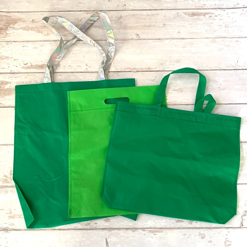 Eco Green Reusable Tote Bags Shopping Bags Set of 3 Fabric Material NEW